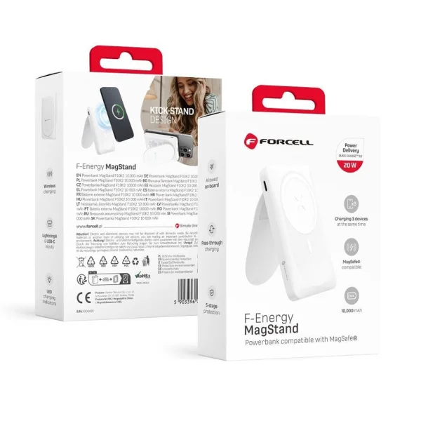 Външна батерия Forcell F-Energy MagStand, F10K2, QC3.0, PD, 5A, 20W, 10000 mAh, бял 5