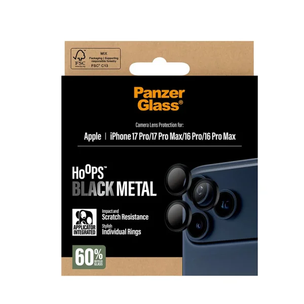Стъклен Протектор за камера PanzerGlass Hoops Lens Protector за iPhone 18 Pro Max / 18 Pro / 17 Pro/ 17 Pro Max/ 16 Pro / 16 Pro Max, черен 5