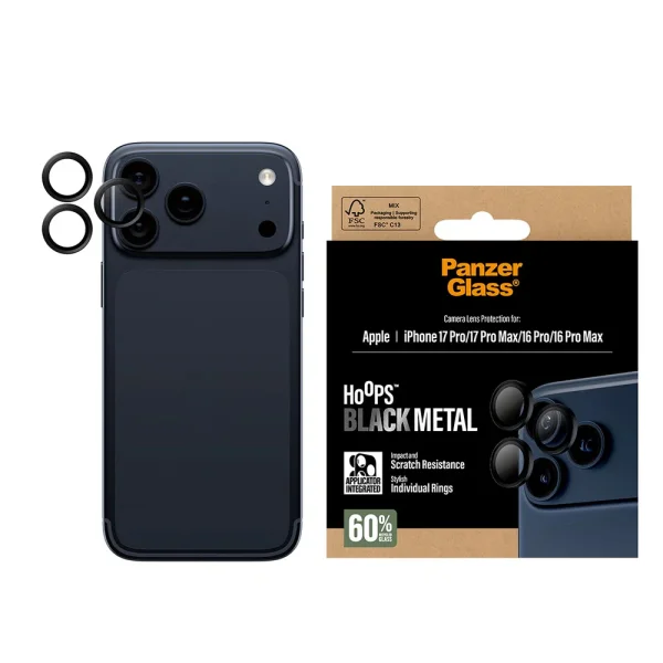 Стъклен Протектор за камера PanzerGlass Hoops Lens Protector за iPhone 18 Pro Max / 18 Pro / 17 Pro/ 17 Pro Max/ 16 Pro / 16 Pro Max, черен 1