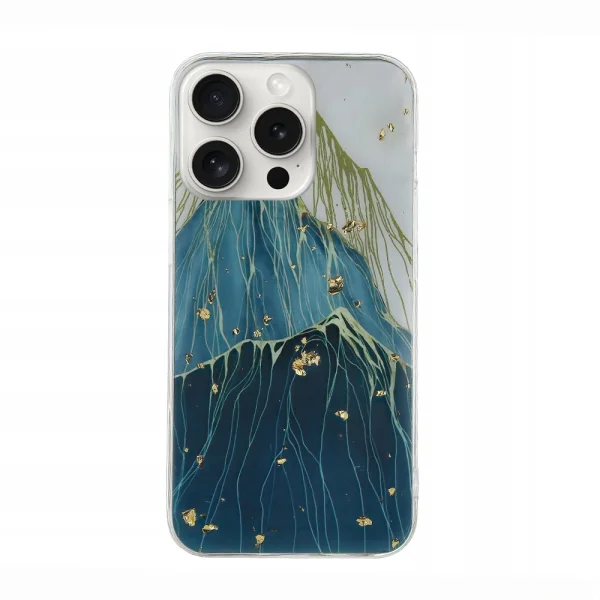 Gold Glam Silicone Case for iPhone 15 Pro, Mountain 2