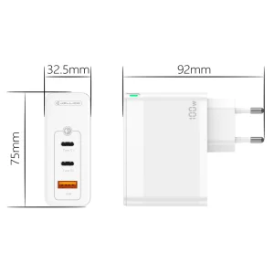 Зарядно Jellico C118 220V GaN 100W PD 2xUSB-C, бял 3