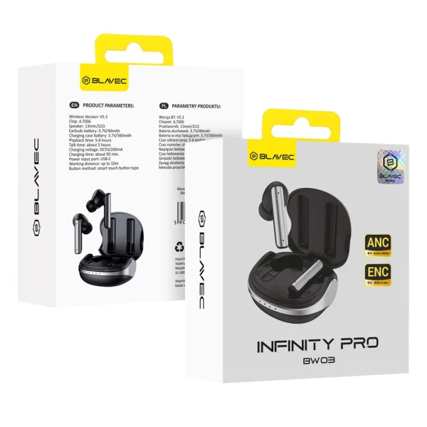 Wireless earphones Blavec TWS Bluetooth BW-03 Infinity Pro ANC+ENC, BW03IP-B, black 4