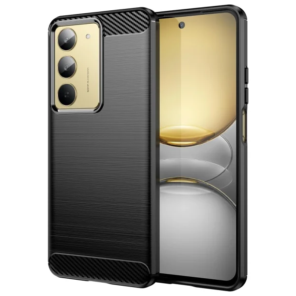 Carbon Fibre Brushed Silicone Case for Realme 14X / V60 Pro, black 1