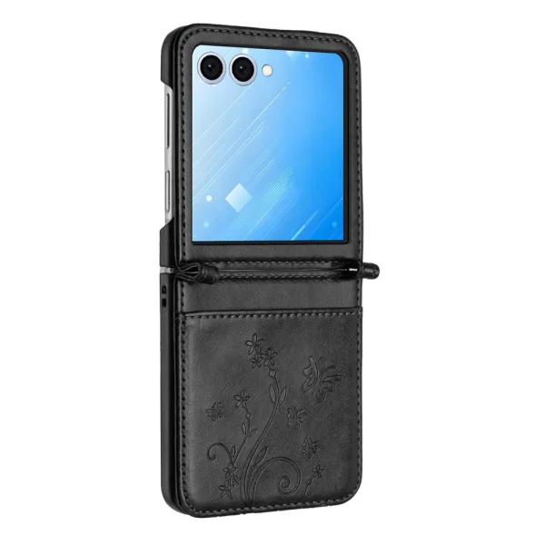 Калъф Тефтер Flower Imprinted Leather за Samsung Galaxy Z Flip7 5G, черен 2
