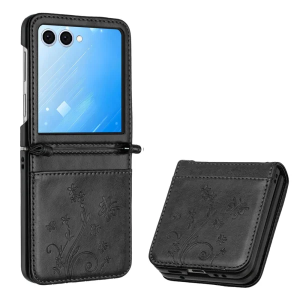 Калъф Тефтер Flower Imprinted Leather за Samsung Galaxy Z Flip7 5G, черен 1