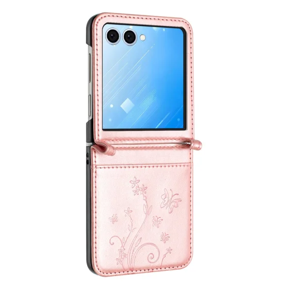 Калъф Тефтер Flower Imprinted Leather за Samsung Galaxy Z Flip7 5G, Розов 2