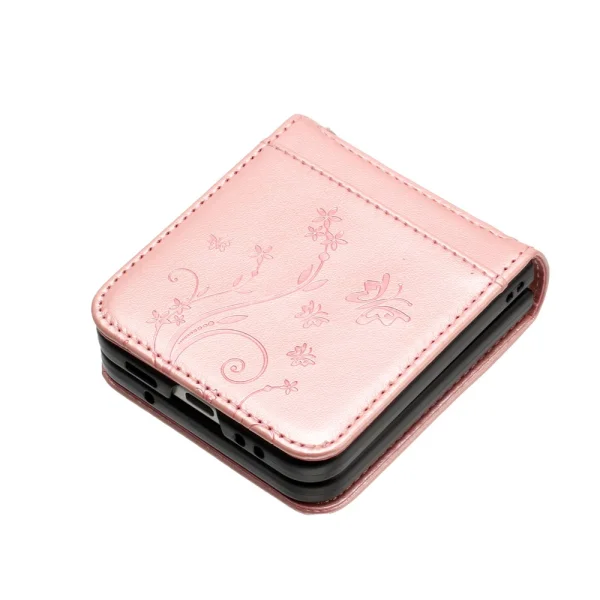 Калъф Тефтер Flower Imprinted Leather за Samsung Galaxy Z Flip7 5G, Розов 4