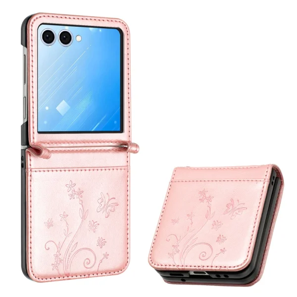 Калъф Тефтер Flower Imprinted Leather за Samsung Galaxy Z Flip7 5G, Розов 1