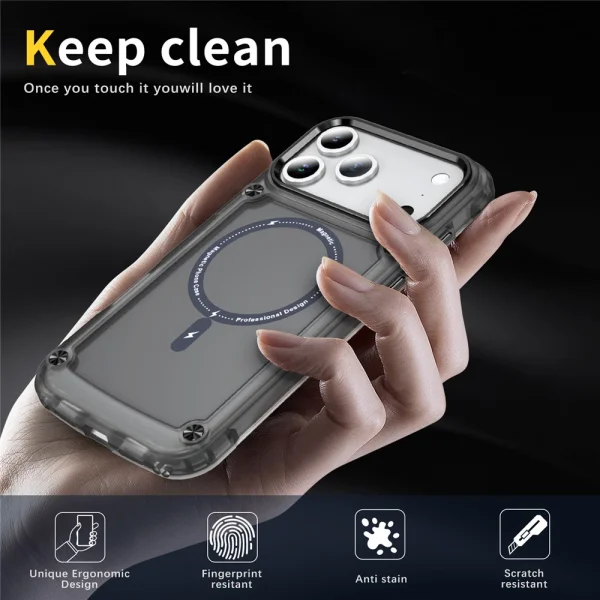 Shockproof case MagSF Skin Touch for iPhone 18 Pro, transparent-black 3