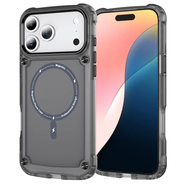 Shockproof case MagSF Skin Touch for iPhone 18 Pro, transparent-black 1