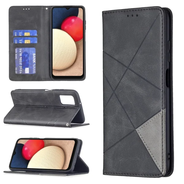 Leather Prismatic Flip Case for Samsung Galaxy A03s, Black 4