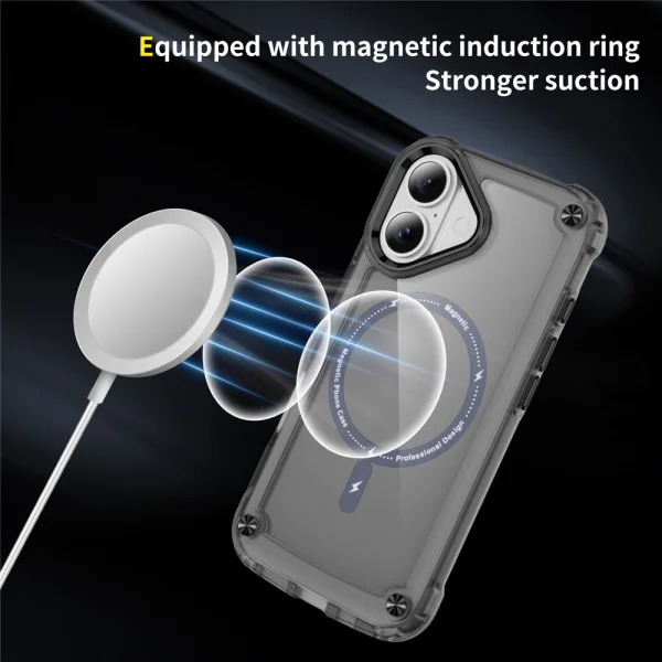 Удароустойчив калъф MagSF Skin Touch за iPhone 17, черен-прозрачен 3