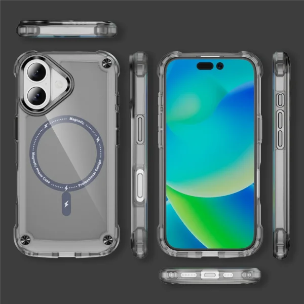 Удароустойчив калъф MagSF Skin Touch за iPhone 17, черен-прозрачен 2