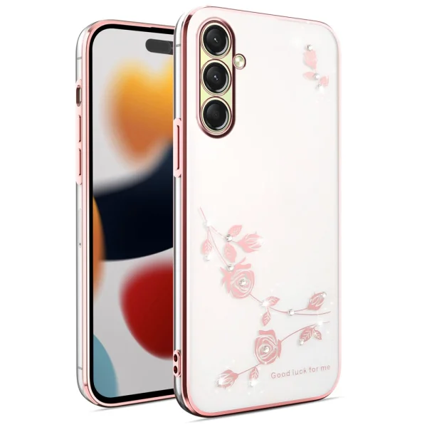 Силиконов калъф KADEM Flower Rhinestone за Samsung Galaxy A17 5G / A17 4G, розов-златист 1