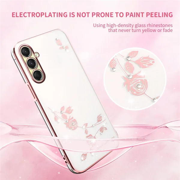 Силиконов калъф KADEM Flower Rhinestone за Samsung Galaxy A17 5G / A17 4G, розов-златист 6
