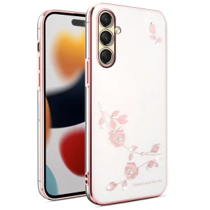 Силиконов калъф KADEM Flower Rhinestone за Samsung Galaxy A17 5G / A17 4G, розов-златист