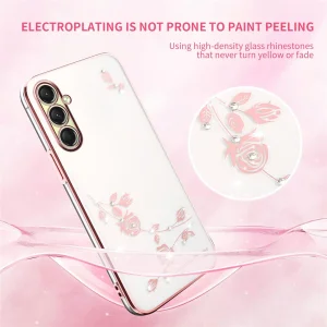 Силиконов калъф KADEM Flower Rhinestone за Samsung Galaxy A17 5G / A17 4G, розов-златист 6