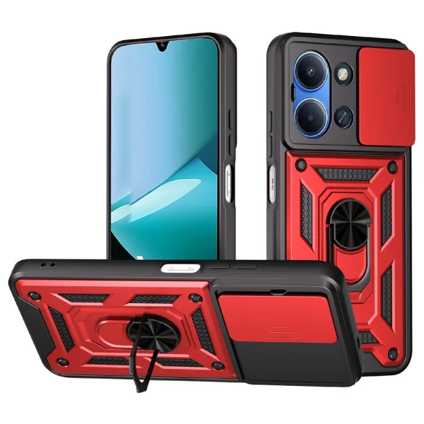 Удароустойчив калъф Hybrid Slide Camera за Xiaomi Redmi 15C, червен 1
