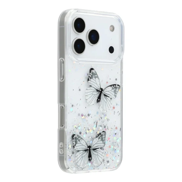Silicone case Epoxy Butterfly for iPhone 18 Pro, white-transparent 1