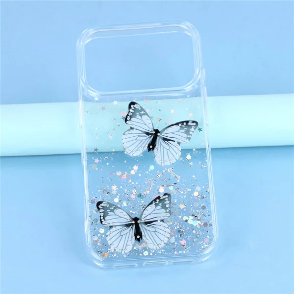 Silicone case Epoxy Butterfly for iPhone 18 Pro, white-transparent 3