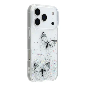 Силиконов калъф Epoxy Butterfly за iPhone 18 Pro, бял-прозрачен