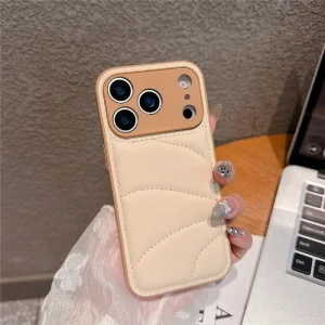 Удароустойчив калъф Design PU Leather за iPhone 18 Pro Max,  Бежов