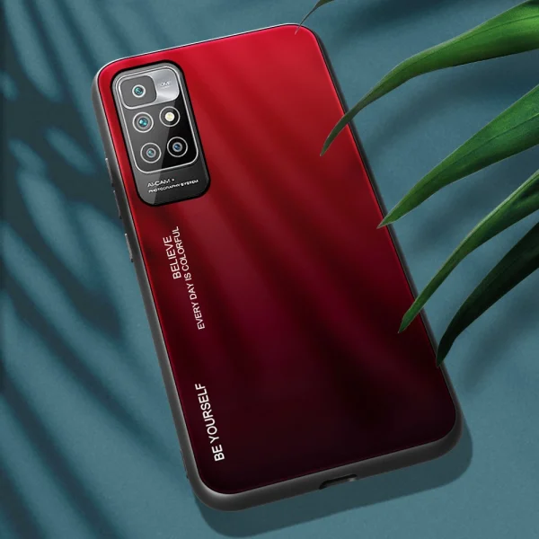 Glass Case for Xiaomi Redmi 10, Red and Black 3