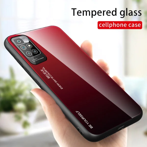 Glass Case for Xiaomi Redmi 10, Red and Black 2