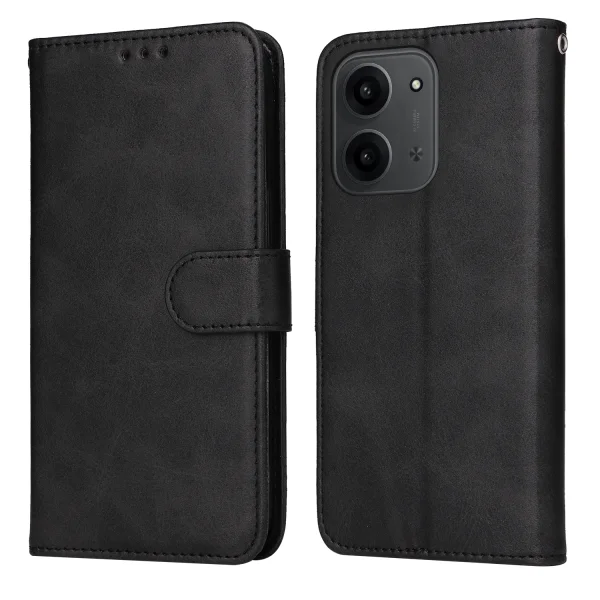 Калъф Тефтер Leather Wallet Stand за Xiaomi Redmi 15C, Черен 1