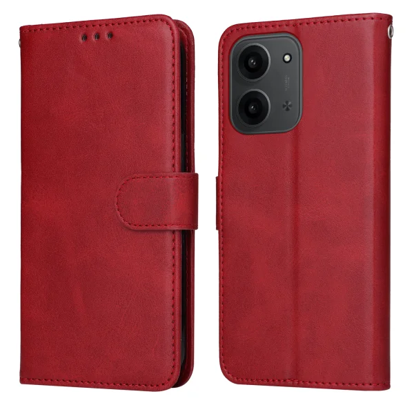 Калъф Тефтер Leather Wallet Stand за Xiaomi Redmi 15C, червен 1