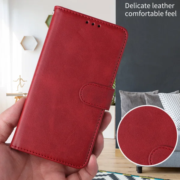 Калъф Тефтер Leather Wallet Stand за Xiaomi Redmi 15C, червен 5
