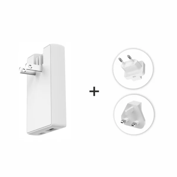 Зарядно Swissten  GaN USB-C,USB-A, 45W Exchangeable Plugs, US, EU, UK, бял 3