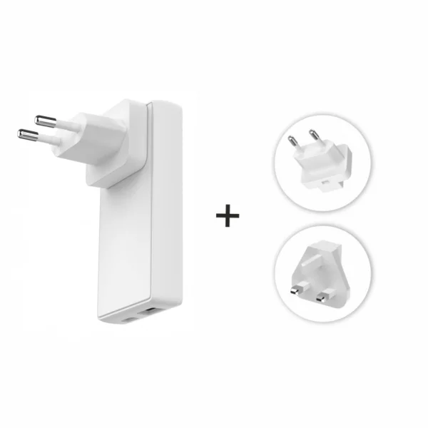 Зарядно Swissten  GaN USB-C,USB-A, 45W Exchangeable Plugs, US, EU, UK, бял 2