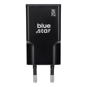 Зарядно 220V Blue Star Slim GaN 1x Type C, 1x USB-A, QC4.0, PD, 3A, 25W, TFK-SC-25WAC, Черен