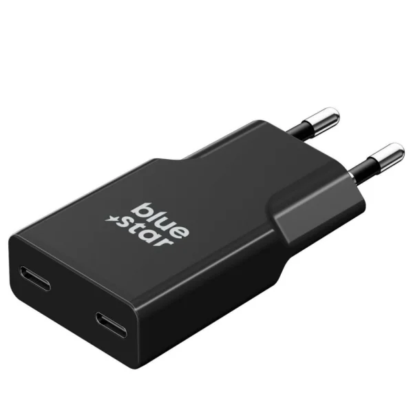 Зарядно 220V Blue Star Slim GaN, 2x USB-C, QC4.0, PD, 3A, 30W, TFK-SC-30WCC, черен 2