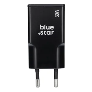 Зарядно 220V Blue Star Slim GaN, 2x USB-C, QC4.0, PD, 3A, 30W, TFK-SC-30WCC, черен