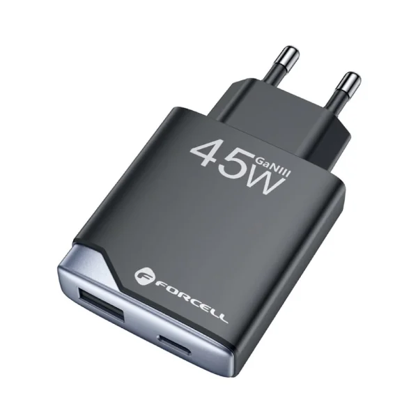 Мрежово Зарядно Forcell F-Energy Ultra Slim GaN III USB-C, USB-A, PD, QC4.0, 3A, 45W, B245202, черен 2