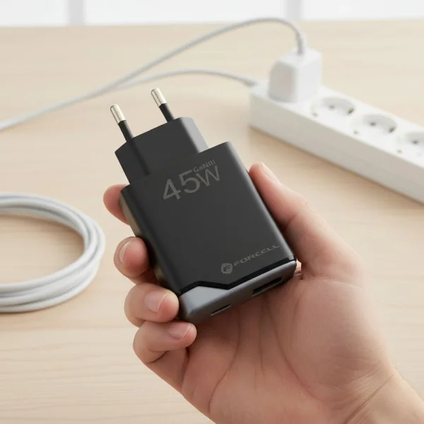 Мрежово Зарядно Forcell F-Energy Ultra Slim GaN III USB-C, USB-A, PD, QC4.0, 3A, 45W, B245202, черен 3
