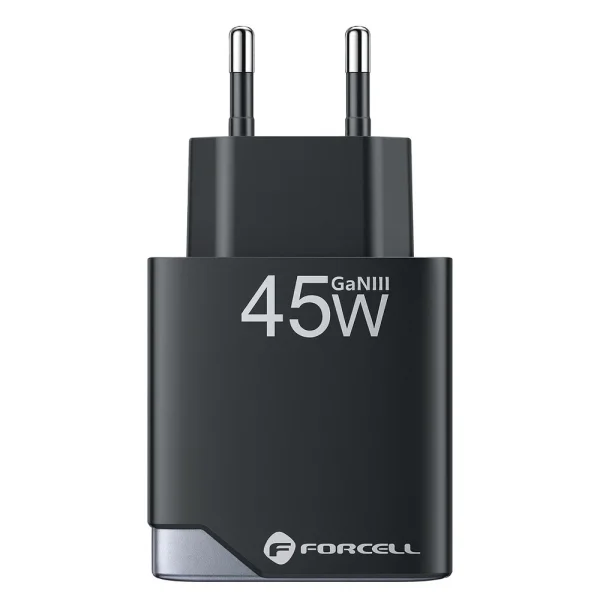 Мрежово Зарядно Forcell F-Energy Ultra Slim GaN III USB-C, USB-A, PD, QC4.0, 3A, 45W, B245202, черен 1