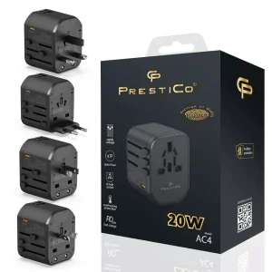 Зарядно Prestico AC4 Travel Adapter PD 20W, черен