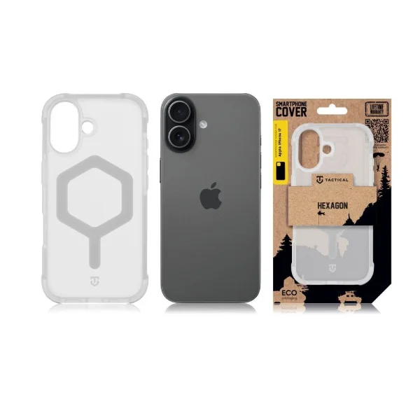 Удароустойчив калъф Tactical MagForce Hexagon за iPhone 17, бял - прозрачен 6