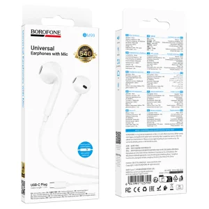 Earphones Borofone Star BM99 Type-C, with Microphone,DAC Chip, white 5