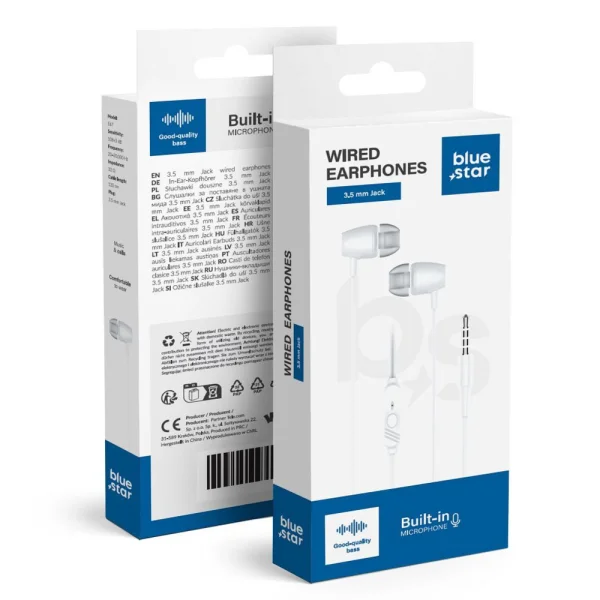 Слушалки с микрофон Blue Star PA-E67, jack 3.5 mm, бял 2