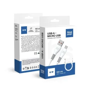 USB Cable Blue Star DC99M, USB-A to Micro USB, 2A, 1m, white 3