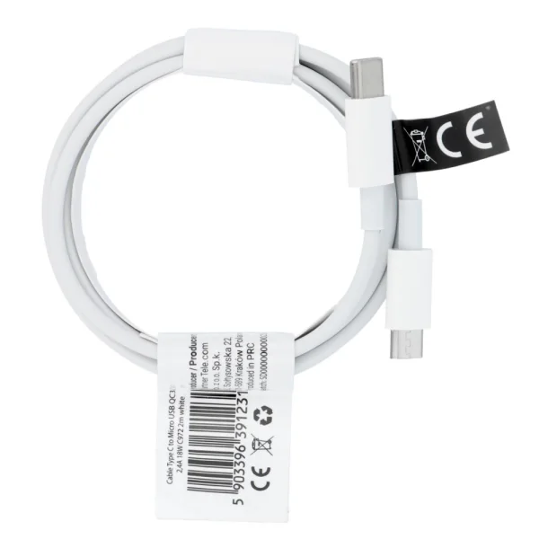 USB Кабел Blue Star C972 Type -C to Micro USB QC3.0 2,4A 18W 2m - White 3