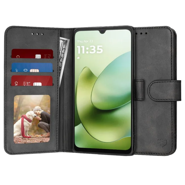 Калъф тефтер Techsuit Leather Folio за Motorola Moto G06, черен 1