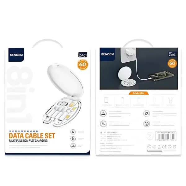 SENDEM Cable Set, Type-C to Type-C with Lightning, Micro USB and USB-A adapters, 60W, White 1