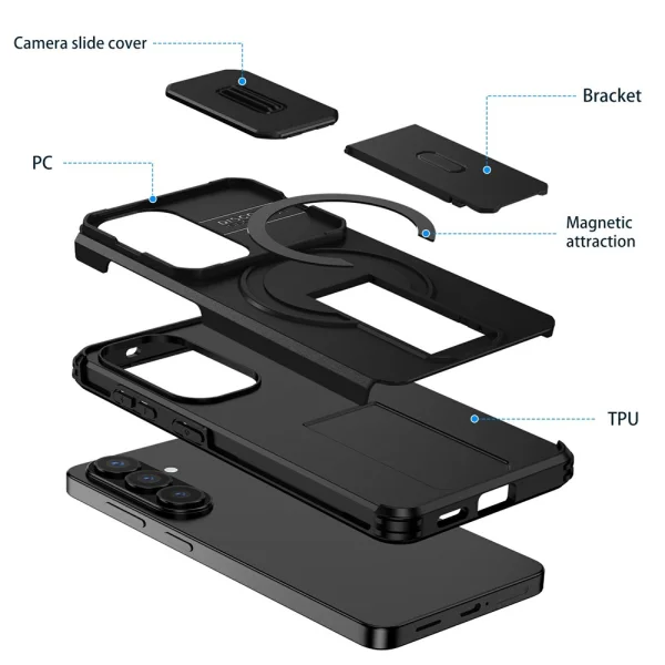 Калъф Magnetic Metal Kickstand Camera Slider за Samsung Galaxy S26 / S26 Pro, черен 4