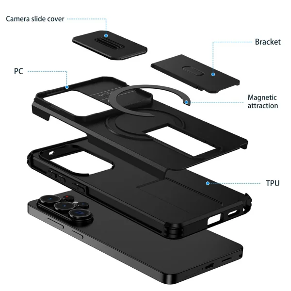 Калъф Magnetic Metal Kickstand Camera Slider за Samsung Galaxy S26 Ultra, черен 4