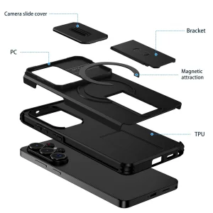 Калъф Magnetic Metal Kickstand Camera Slider за Samsung Galaxy S26 Ultra, черен 4